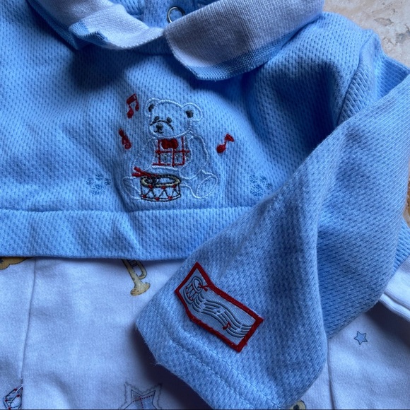 Pant Jumper Jumpsuit Onesie Sz 6 months Drummer Teddy Bear Print Outfit Vintage - Picture 4 of 6